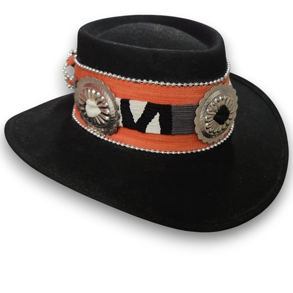 PFI Ladies 100% Wool Western Hat Small Black Fedora Conchos Made‎ In USA Woven - Picture 2 of 10